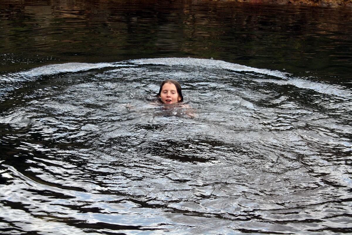 An icy swim in the Pholela River